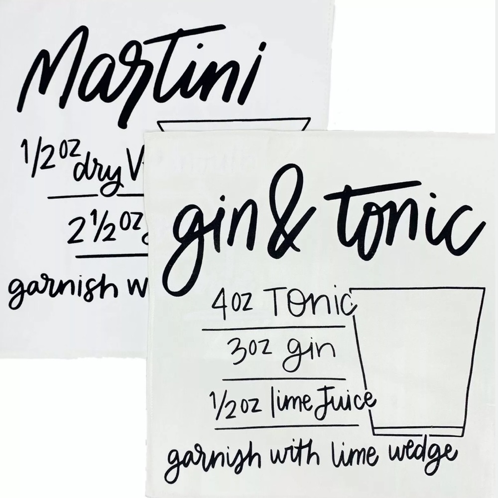 BAR TOWELS NEW 2-Pack 100% Cotton Martini Gin